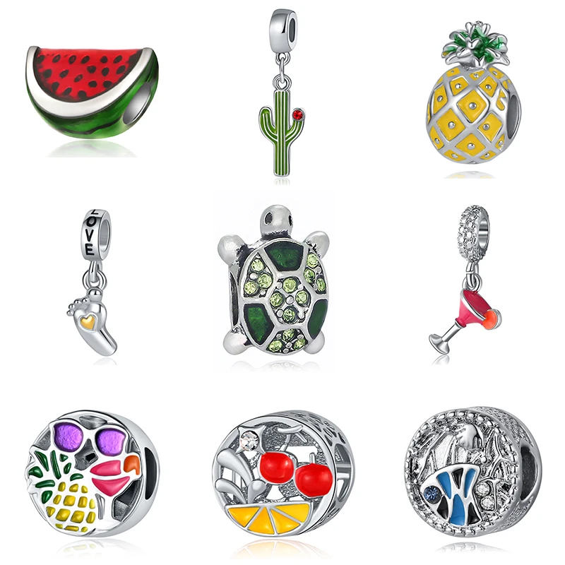 

New Original Bead Alloy Summer Travel Ocean Sea Beach Cactus Fruit Charm Fit Pandora Bracelet Necklace DIY Women Jewelry
