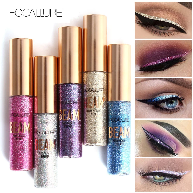 FOCALLURE высокое качество 5 цветов Блестящий подводка для глаз тени для век легко носить Водонепроницаемый Жидкий подводка для глаз мерцающий подводка для глаз макияж