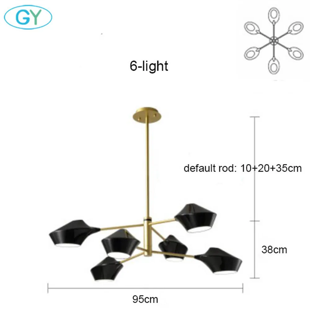 6-light Цвета: черный, золотистый, candelabro люстра, современная акриловая шляпа тени подвесная люстра лампа, промышленный E14 люстра с кристаллами kronleuchter - Цвет абажура: 6-light
