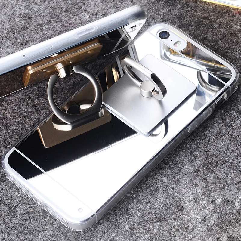 Hot Mirror Soft Clear TPU Phone Case With Metal Ring Holder For iPhone X XR XSMAX 5s Back Coque Cover 7 8 6 6s Plus |