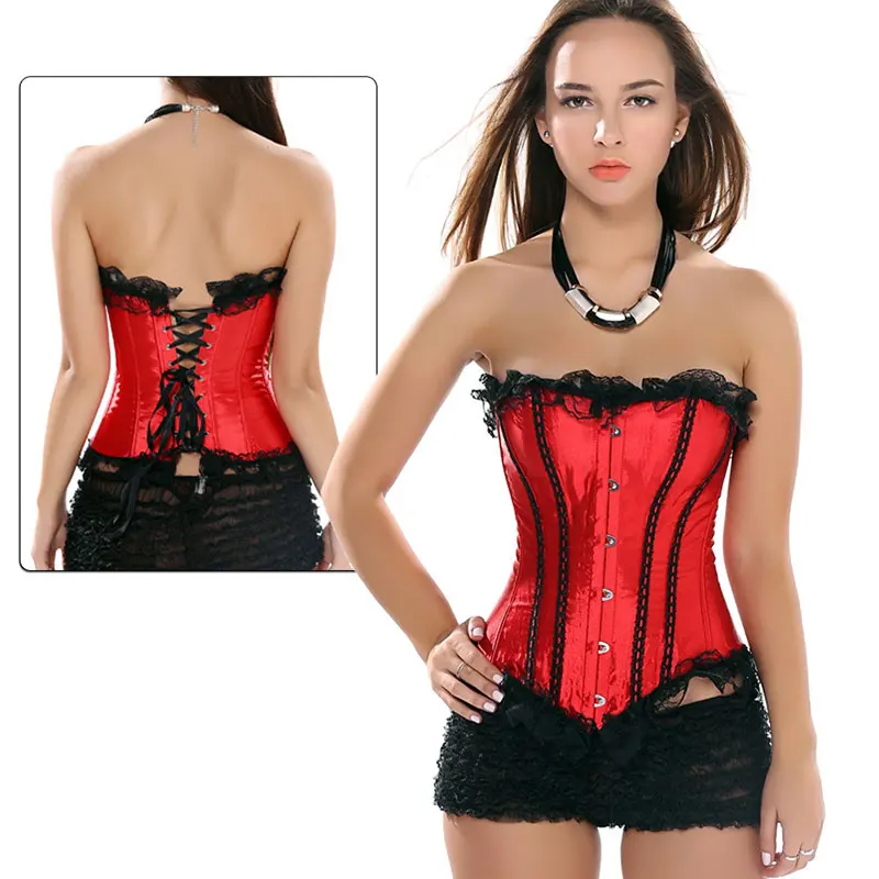 Женский сатиновый корсет с красной тугой на шнурках готический корсет|corset