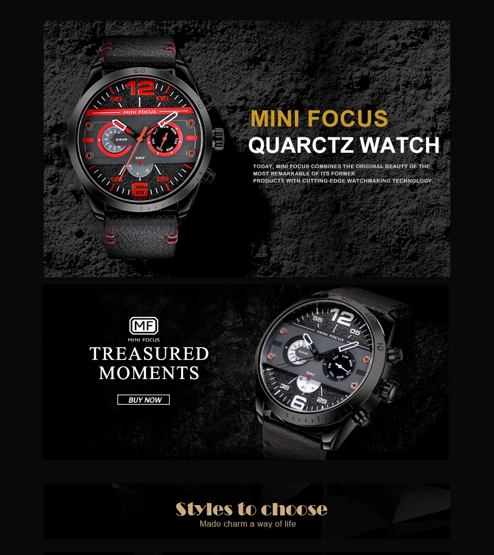 MINIFOCUS Военные Спортивные Мужские кварцевые часы из натуральной кожи ремешок 3