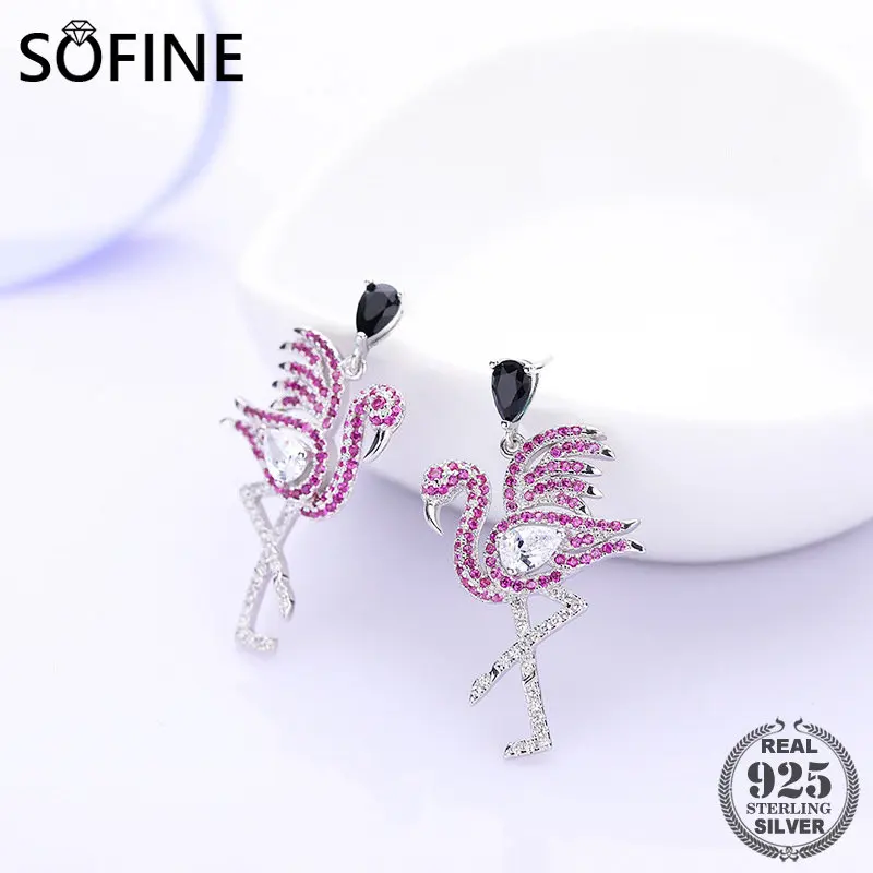SOFINE Firebird серьги стержня для женщин 925 серебро довольно животного уха орнамент