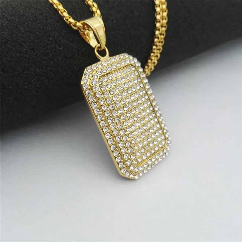 Мужские Стразы золотистого цвета квадратная собачья бирка кулон 20 &quot22&quot 25