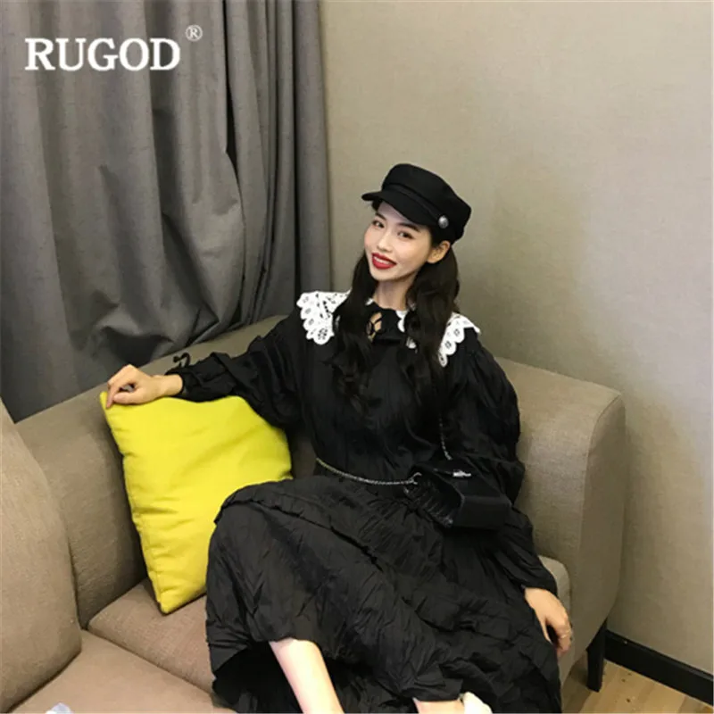 Женское кружевное платье RUGOD повседневное плиссированное средней длины с