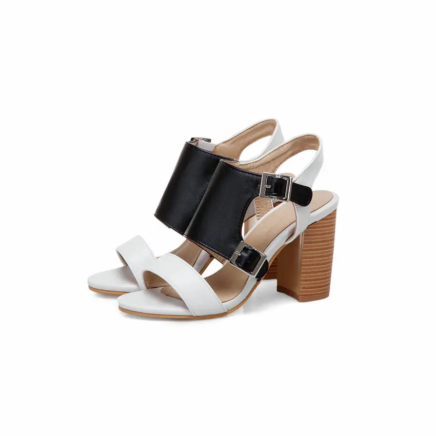 QUTAA Women Pumps Pu Leather Women Sandals Platform All Match Square High Heel Peep Toe Shoes Ladies Sandals Size 34-43