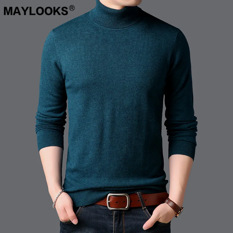Maylooks 2018 осень и зима новый мужской Высокий воротник 100% чистый шерстяной свитер