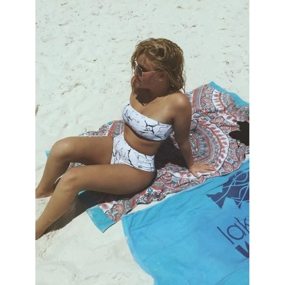 ZAFUL мраморный принт бандо бикини высокая талия купальник для женщин сексуальный