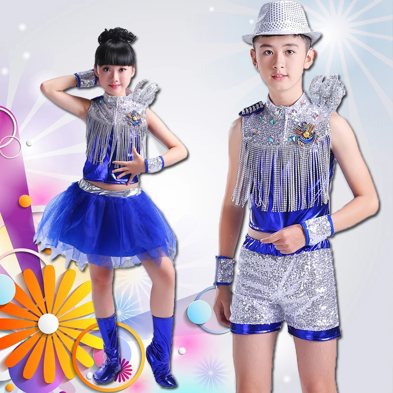 Детский костюм для джазовых танцев латинских комплект уличных с блестками