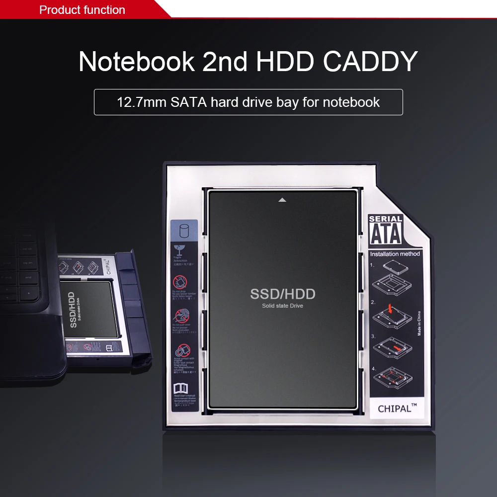 CHIPAL 2nd HDD Caddy 12,7 мм Алюминий Optibay SATA 3,0 коробка для жесткого диска корпус DVD адаптер 2,5 SSD 2 ТБ для ноутбука CD-ROM