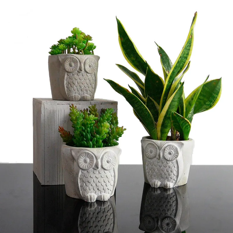 Nicole Silicone Concrete Mold for DIY Cement Owls Shape Planter Mould Handmade Flower Pot Crafts Tool