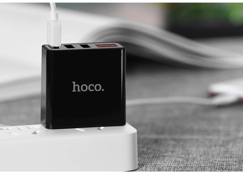 HOCO, 3 порта, USB зарядное устройство для телефона, светодиодный дисплей, штепсельная вилка США, умная быстрая зарядка, мобильное зарядное устройство для путешествий, 5 В, 3 А, для iPhone, телефонов, iPad