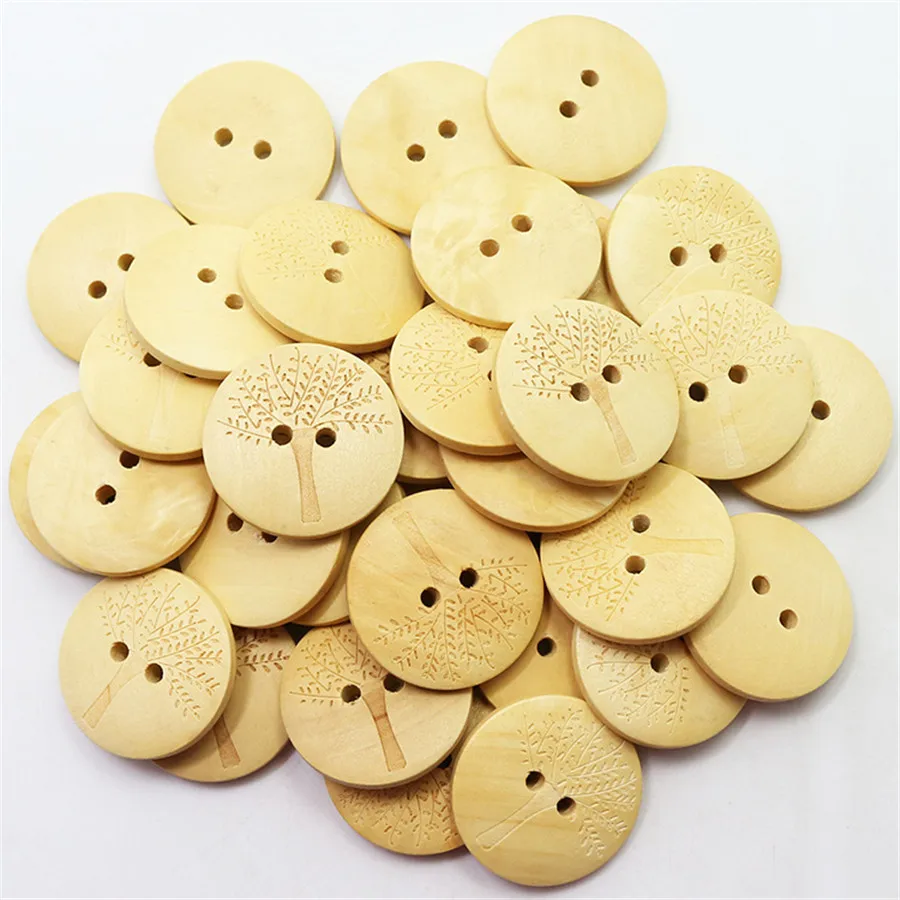 PF 25 мм 2 Отверстия 100 шт. Дерево Pattern Деревянные Кнопки Швейные Декоративные для