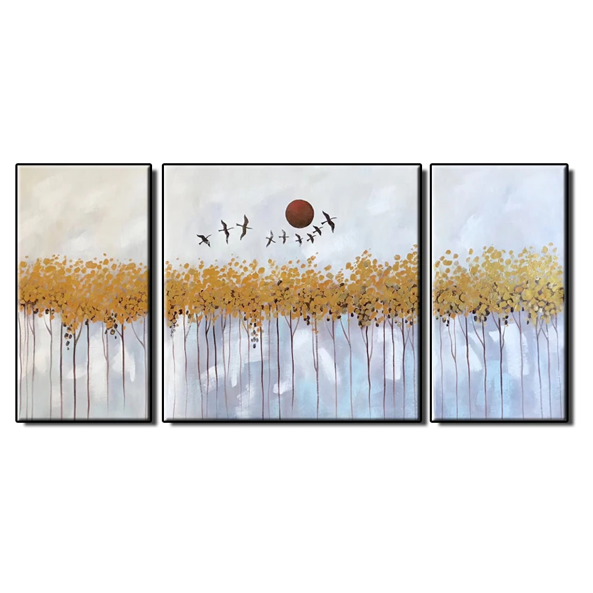 

100% Hand Painted 3 Pieces Canvas Oil Painting Gold Foil Wall Art Painting Modern Newest Home Decor Paintings Art Free Shipping