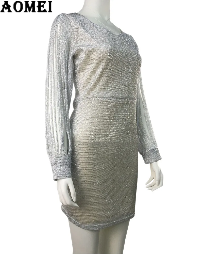 2019 Для женщин с длинным рукавом для девочки платье блестками Элегантное