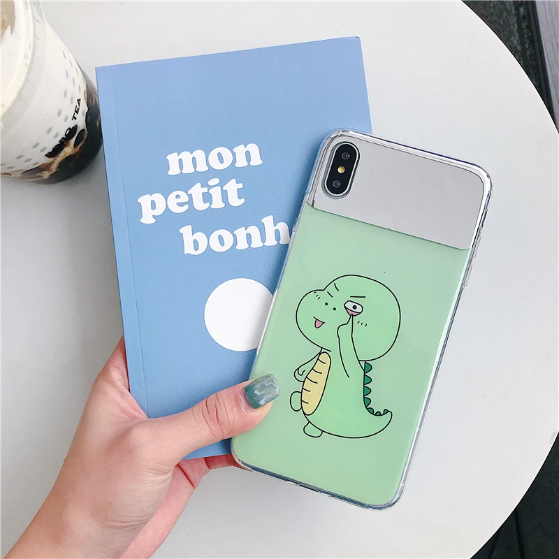 Роскошный зеркальный чехол для iPhone7 6 6S 8 Plus X XR XS Max с милым мультяшным динозавром
