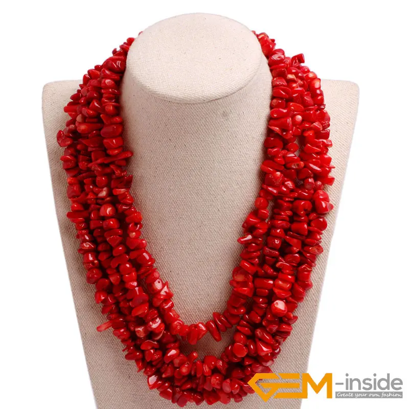 Handmade Assorted Chips Beaded Jewelry 17-20 Inch Multi Strands Cluster Statement Long Necklace For Women Gifts
