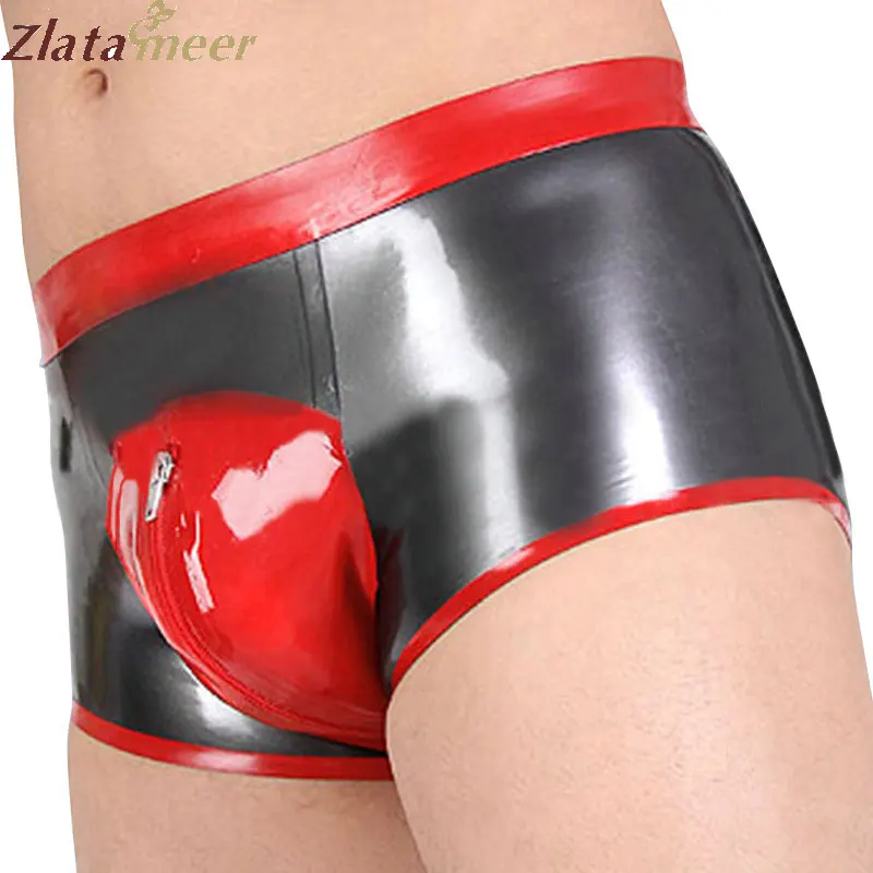 Латексные трусы мужские с молнией и ластовицей размера плюс ручная работа LPM070|latex