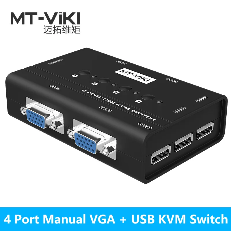 Ручной VGA KVM-переключатель с 4 портами USB-консолью и оригинальным кабелем 1