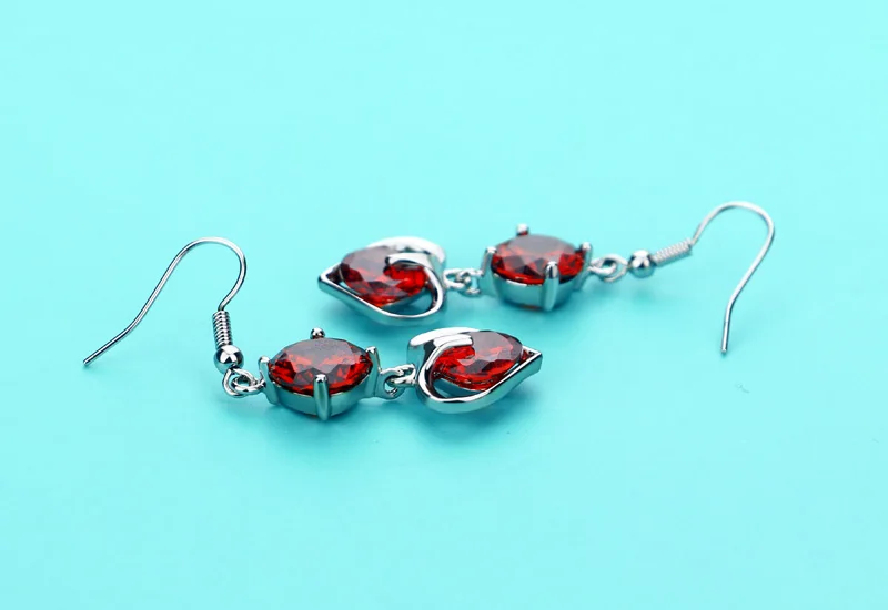 New fashion noble red zircon silver jewelry. Solid 925 sterling woman earrings. Heart lady jewelry gift | Украшения и аксессуары