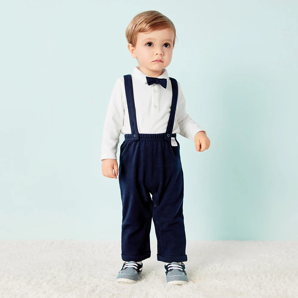 Baby Boys Clothing Set Casual Spring Autumn Long-Sleeve T-shirt+ Bib Pants Soft Simple Bow Design Boy Kids Suits Infant Suit 20
