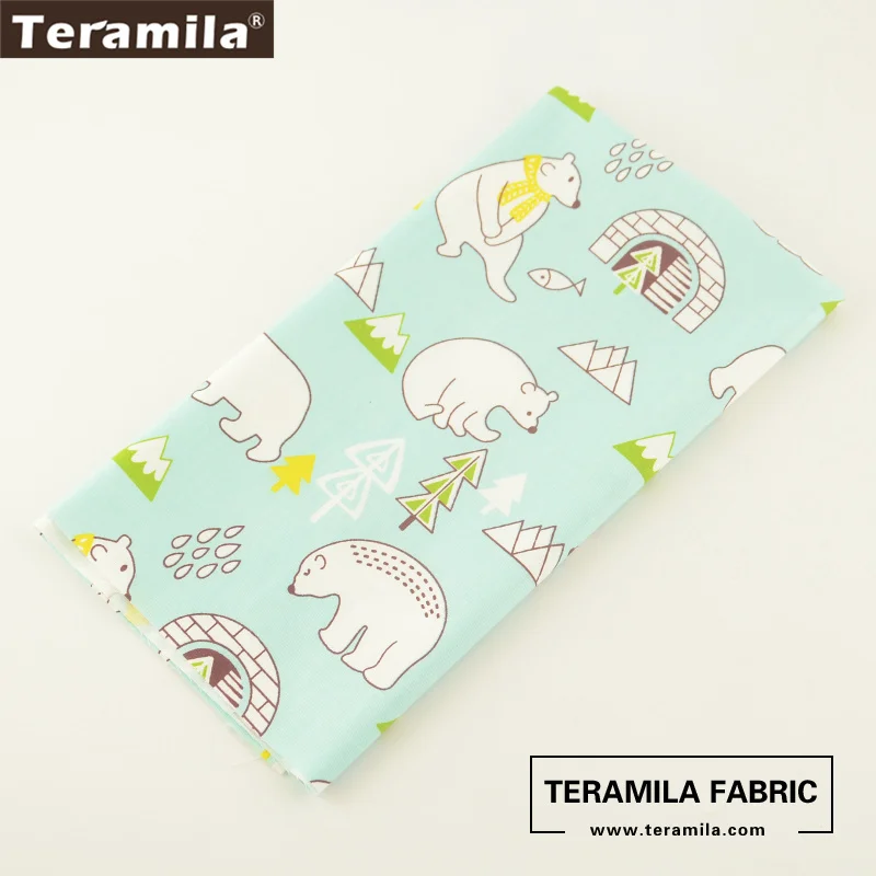 Teramila Cotton Fabric Sewing Patchwork Printed Cartoon Lovely Bears Designs Light Green Tissue Quilting Decoration Bedding| |