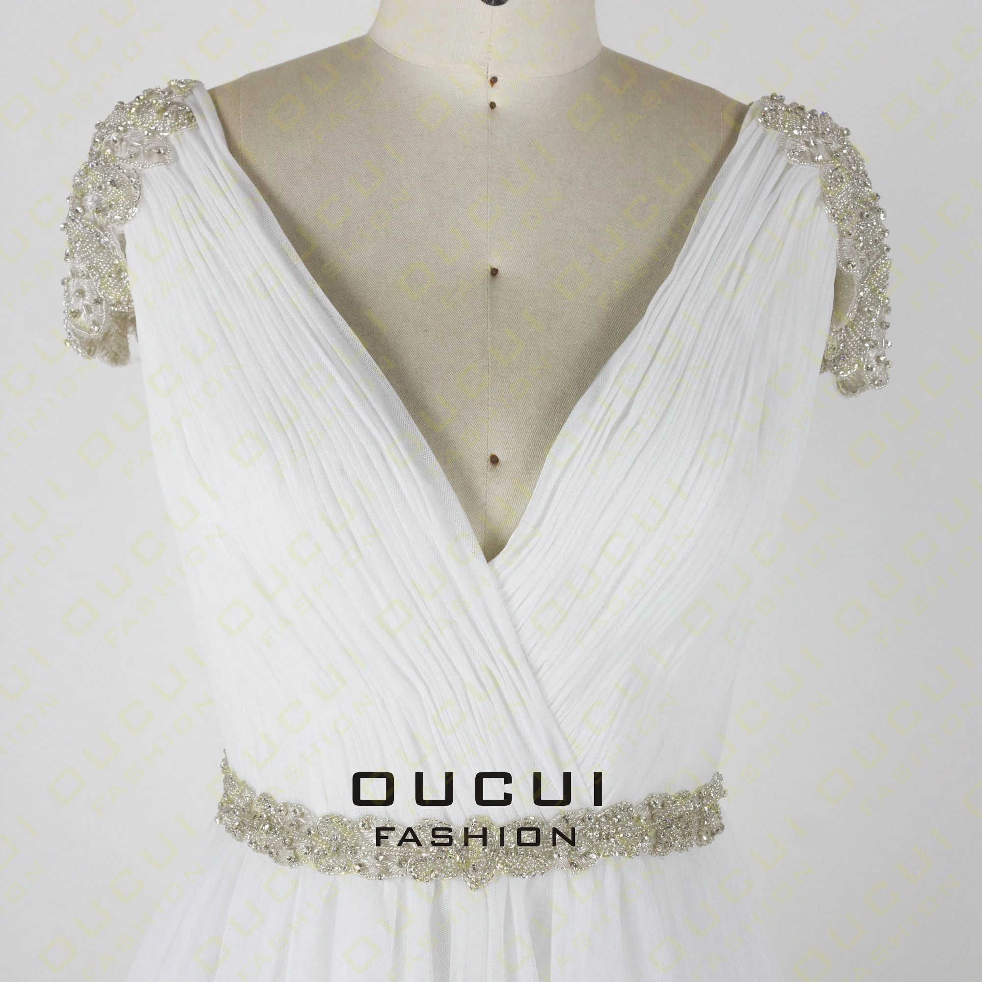 Шифоновое платье-трапеция с камнями Oucui платье для выпускного вечера модель 2019