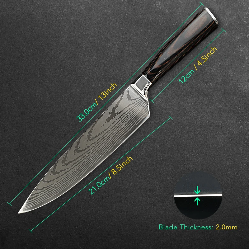 Кухня Ножи шеф повара 8 дюймов Нержавеющая сталь ножи мясо Santoku японский 7CR17 440C