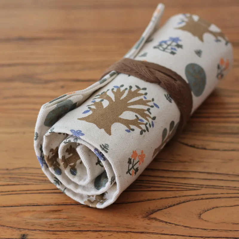 36/48/72 отверстия Кофе Дерево Карандаш Чехол школьные рулон мешок косметическая