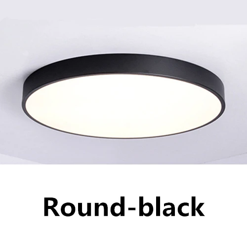 Round-black Светодиодный потолочный светильник, современная лампа, панель для гостиной, круглый светильник, приспособление для спальни, кухни, зала, поверхностное крепление, дистанционное управление - Цвет корпуса: Round-black