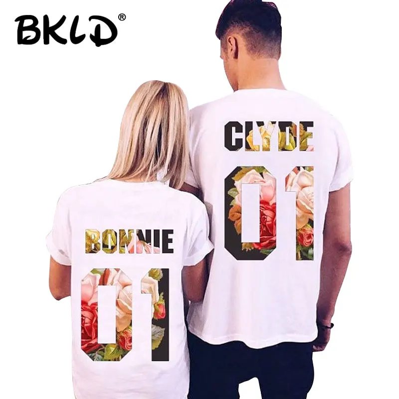 BKLD Новинка лета 2018 футболки на День святого Валентина с надписью BONNIE 01 для пар