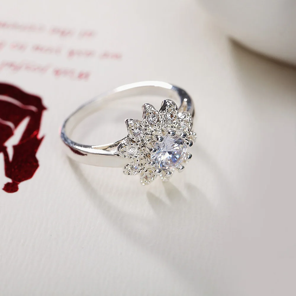 Оптовая продажа красивое серебряное кольцо с кристаллом благородный цветок