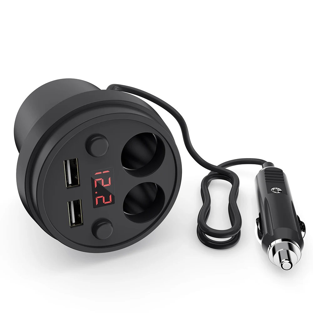 Black KEYSION 3.1A/120W Dual USB Car Charger Cup Charging LED Digital Display Phone Charge With 2 Cigarette Lighter Socket For GPS DVR - Тип штекера: Black