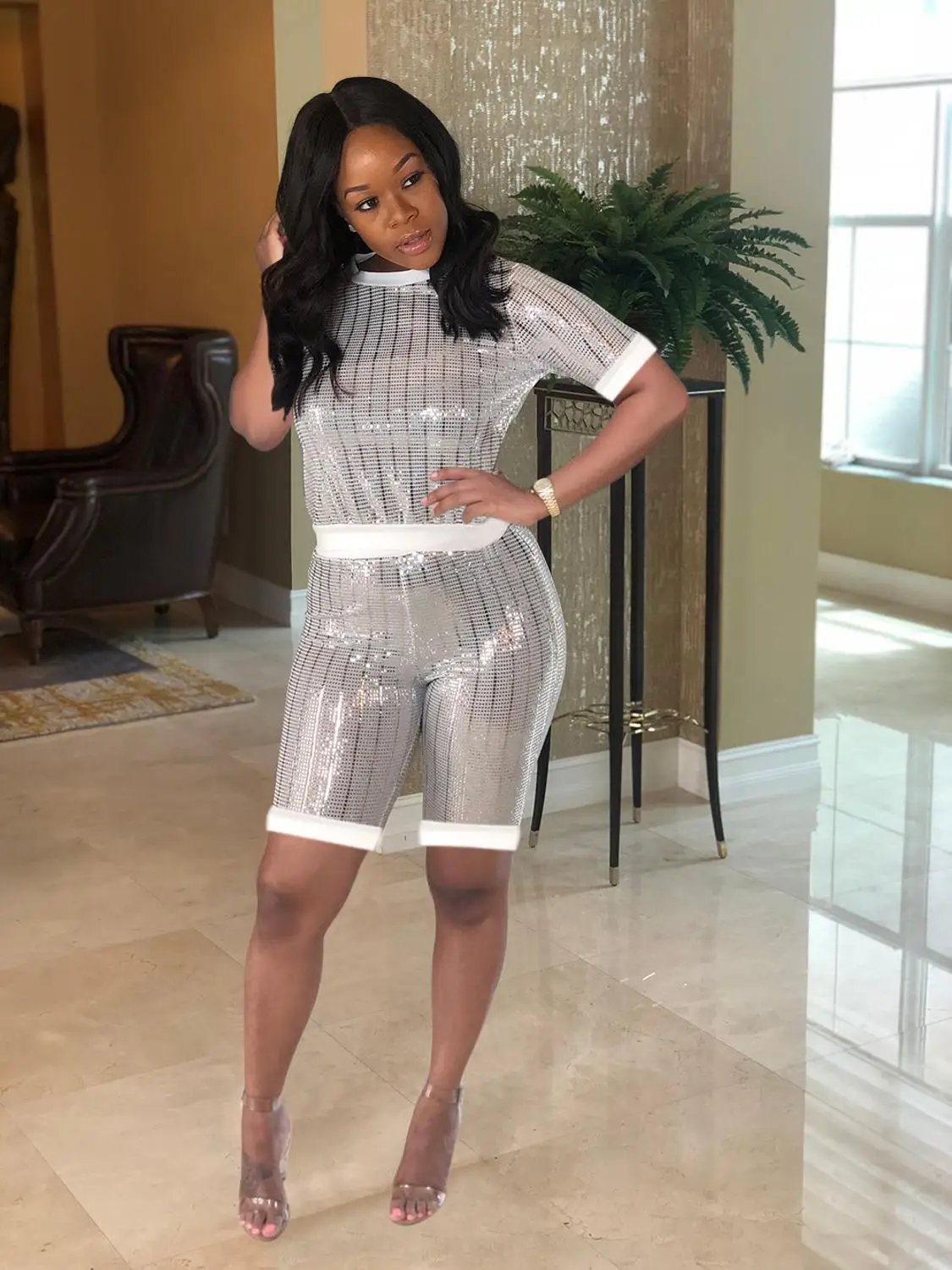 Короткое с блестками Топ и штаны для мальчиков костюм из 2 предметов летней