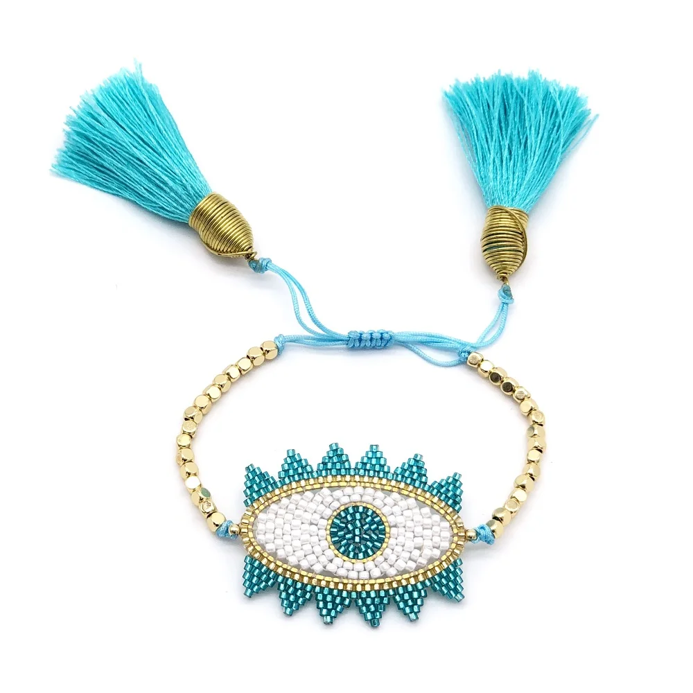Go2boho MIYUKI браслеты Женский Турецкий Дурной глаз браслет Femme Мода зеленая кисточка