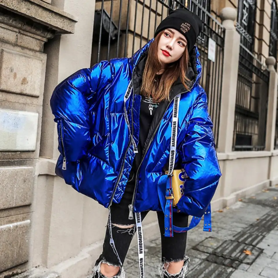 Зимний модный женский пуховик из хлопка блестящая теплая парка с капюшоном