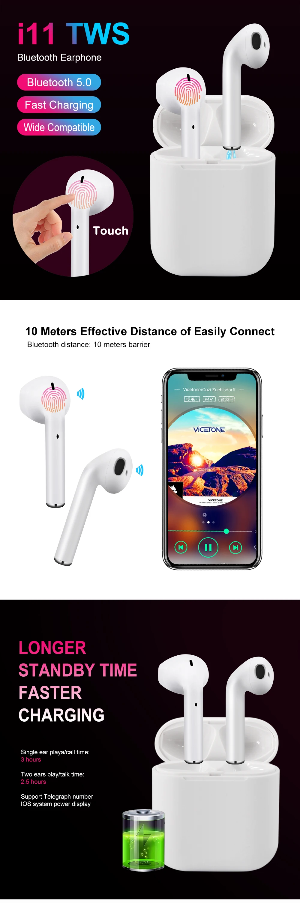 I11 TWS беспроводные Pods Mini 5,0 Bluetooth стерео портативные наушники Экономичные наушники для Iphone и Android Sumsung Прямая