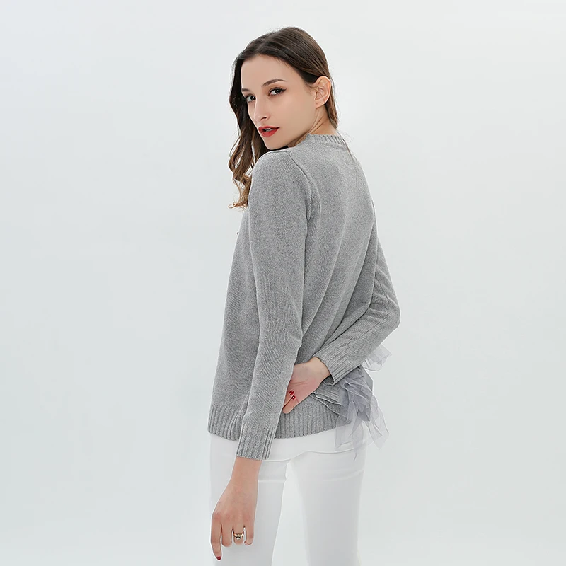 TWOTWINSTYLE Patchwork Mesh Ruffle Sweater For Women Knitted Pullover Female Jumper Black Knitting Tops Large Size Clothing 2020 | Женская