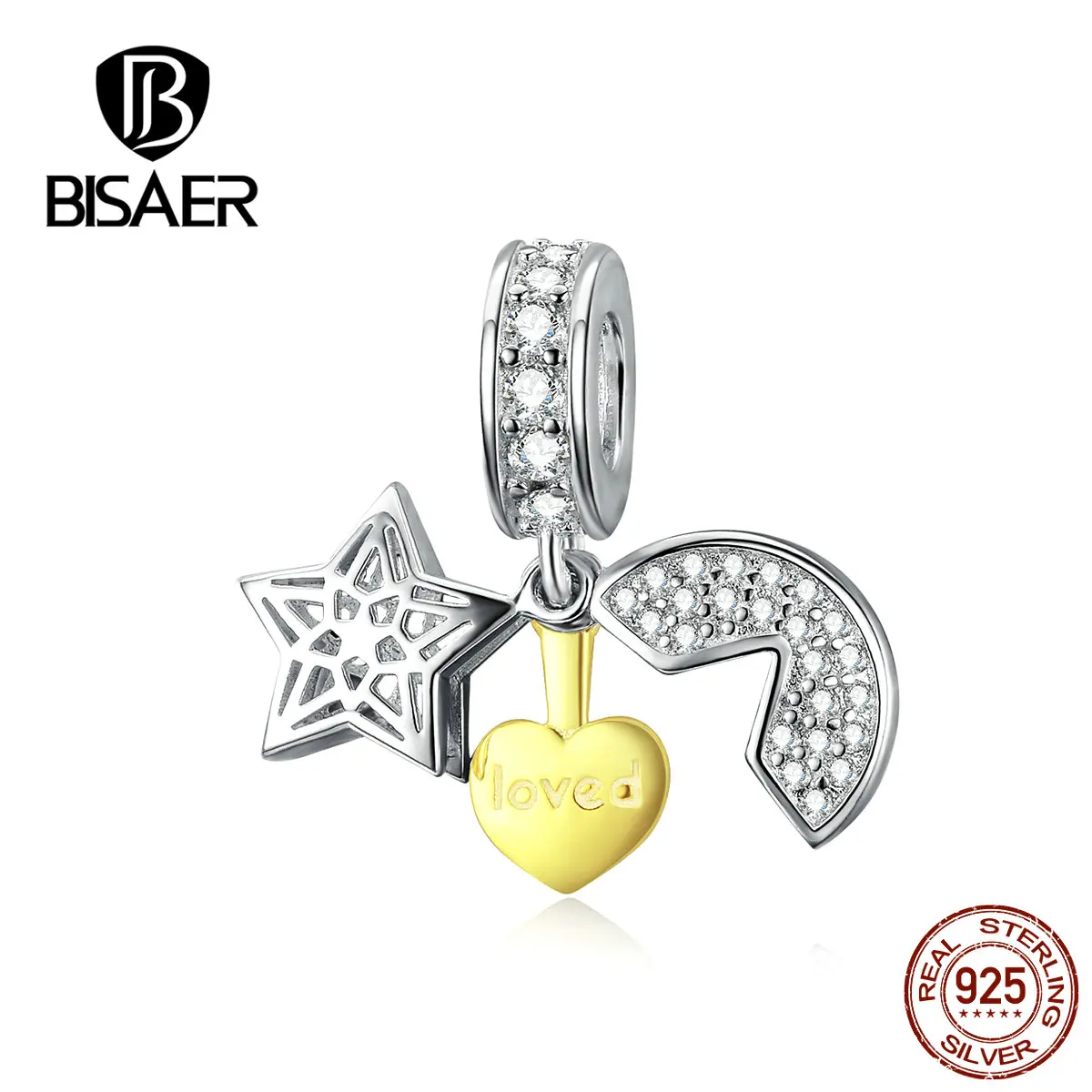 BISAER, новинка, летние подвески, 925 пробы, серебро, милый фламинго, слон, Lucy, клевер, звезда, подвески, бусины Ins, стиль, сделай сам, подвески - Цвет: BSC098