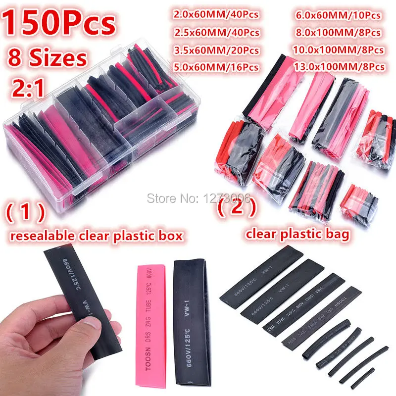 Новый 150 шт. Полиолефиновый Термоусадочные Трубки Огнезащитных Пластик