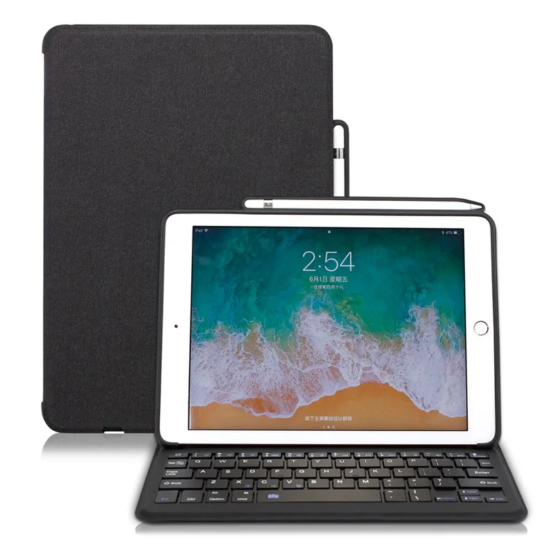 Black case Чехол для iPad Air 2, Беспроводная Bluetooth клавиатура с карандашом, умный кожаный чехол для Apple iPad Air 9,7 5th 6th - Цвет: Black case
