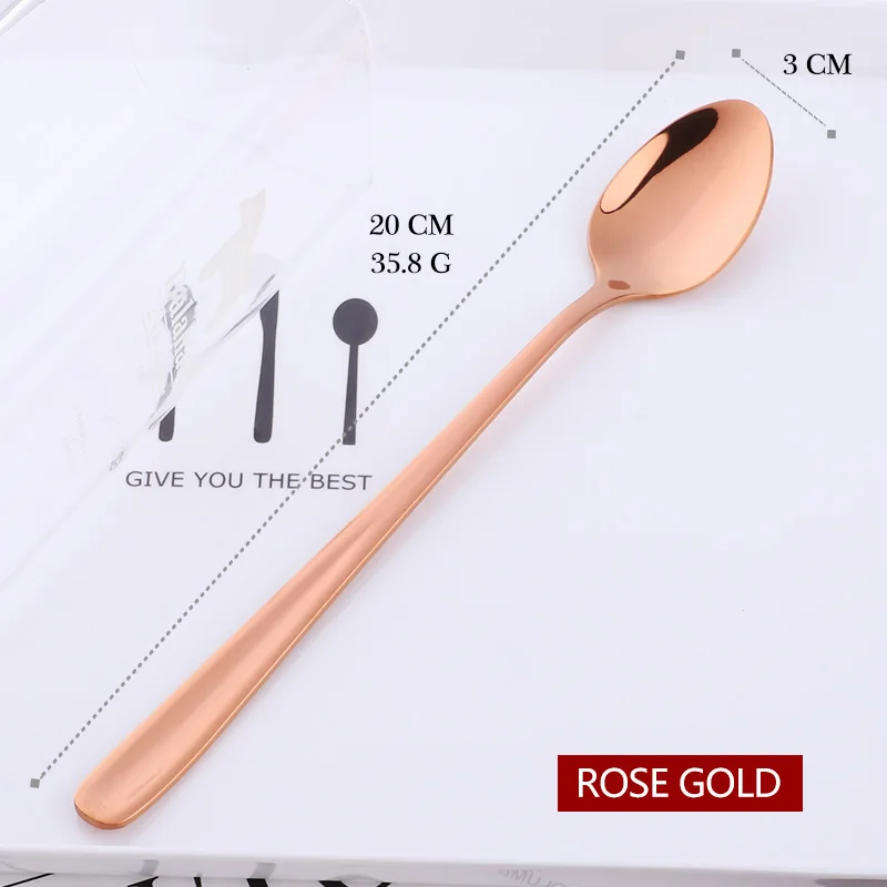 Rose Gold-1PCS 1 шт., ложка для мороженого из нержавеющей стали, переливчатая Радуга, длинная ручка, десертный чай, кофе, золото, серебро, красочные ложки, столовые приборы - Цвет: Rose Gold-1PCS