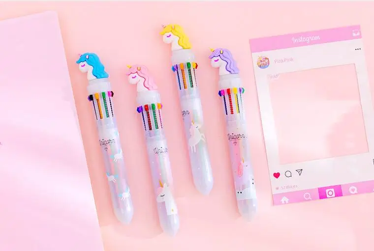 1pc Kawaii Unicorn 10 Color Ballpoint Pen Ten Colors Unicorn Ballpoint Pen Multicolor Ball Pen Office Stationery School Supplies