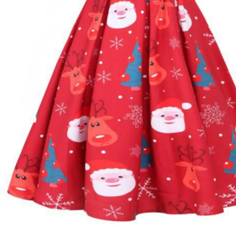 2018 Autumn Retro Round Neck Sleeveless Christmas Print Dress High Waist Pleated | Женская одежда