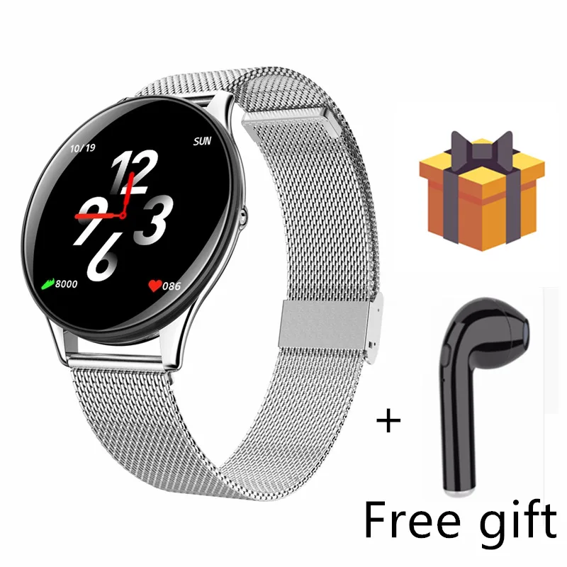 Silver add gift Смарт-часы для мужчин IP68 Водонепроницаемый 2.5D Закаленное сенсорный экран фитнес-трекер монитор сердечного ритма для Android IOS Телефон PK Q9 IWO8 - Цвет: Silver add gift