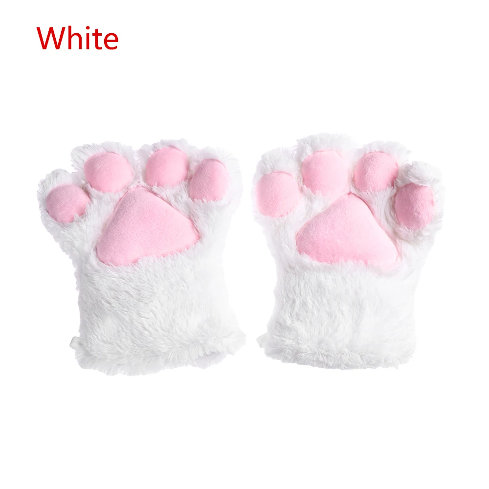 White 1 пара, женские, для девочек, милый кот, котенок, лапа, коготь, теплые перчатки, мягкие, аниме, косплей, плюшевые, для Хэллоуина, аксессуары для вечеринки - Цвет: White