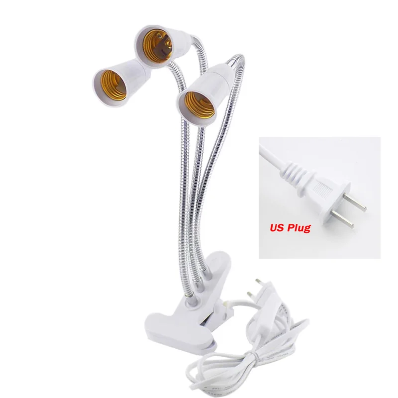 3 head US plug E27 разъем 3 головки гибкий светильник с зажимом с выключателем ВКЛ./ВЫКЛ. Лампа держатель для настольного светильника светодиодный светильник для выращивания растений база EU/US Plug - Цвет: 3 head US plug