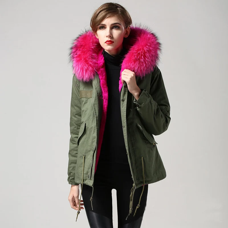 2018 зимняя куртка женская армейская зеленая парка с толстым большим воротником из