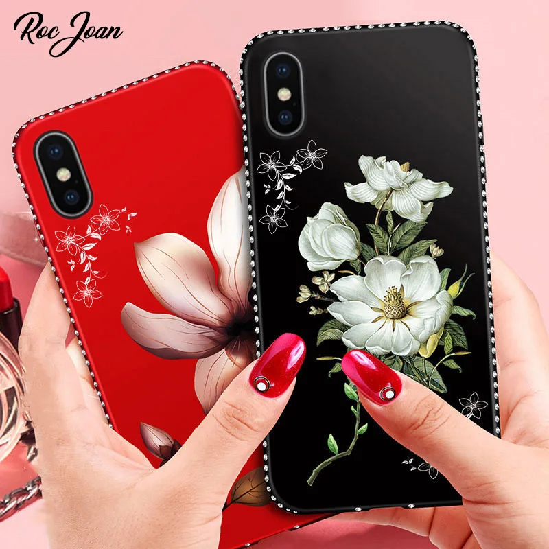 Чехол с тисненным рисунком и бриллиантами для Apple iPhone XS Max XR X 7 8 6 6S Plus 5 Блестящий