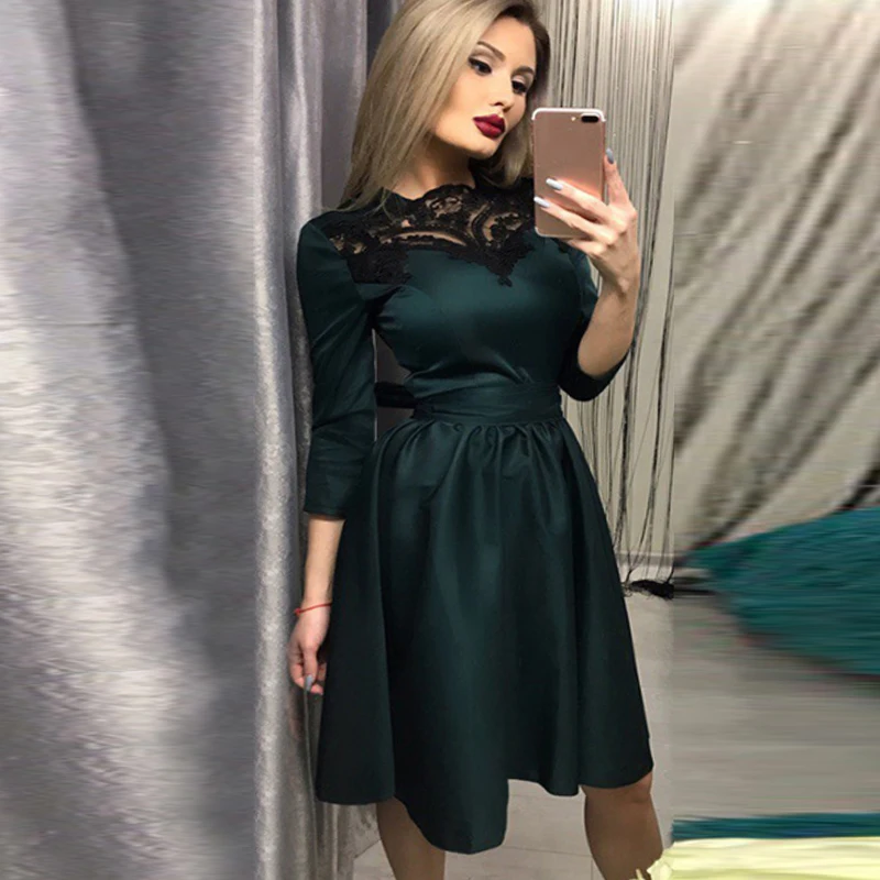 Spicylace женское платье три четверти Элегантный Винтаж тонкая кружевная строчка